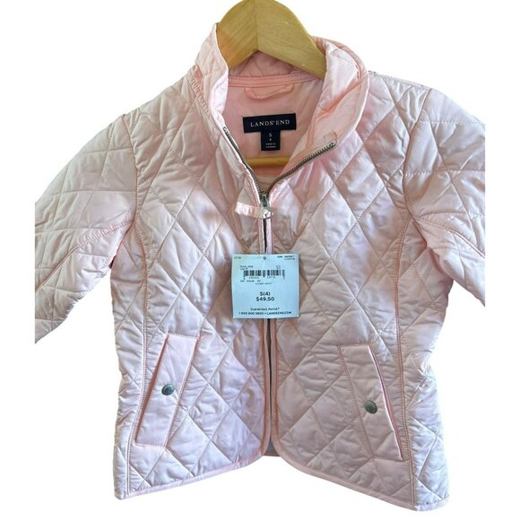 Lands End Girls Quilted Jacket Size 4 Pearl Pink Machine Wash Preppy - Picture 2 of 5